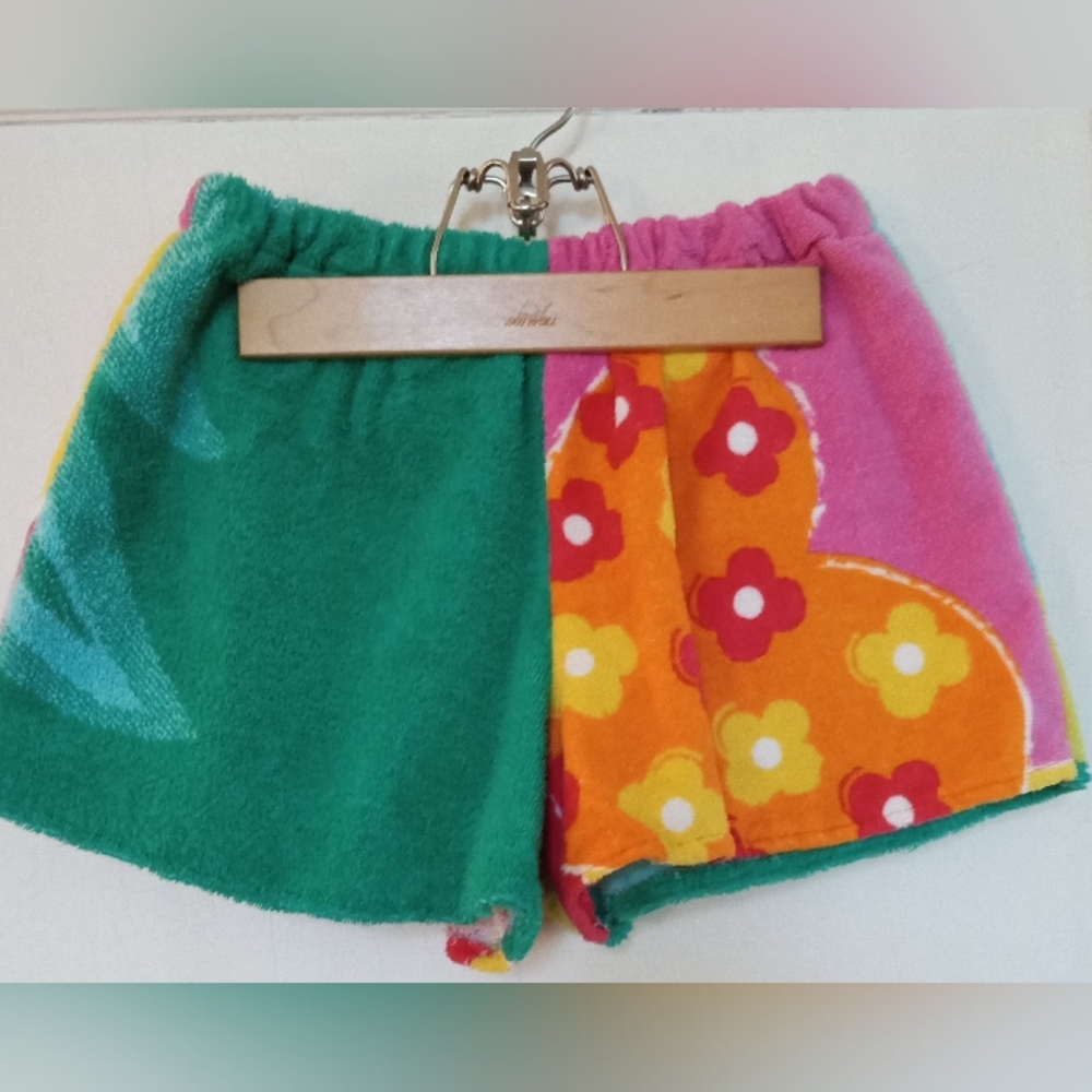 Upcycled Vintage Terry Towels Beach Shorts With Pocket Newly Made S/M